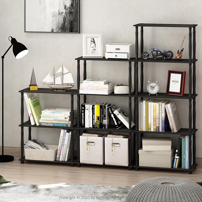 Furinno TURN-N-TUBE Storage Shelves, 3-Tier Book Shelf, Corner Shelf, Toolless - Image 2