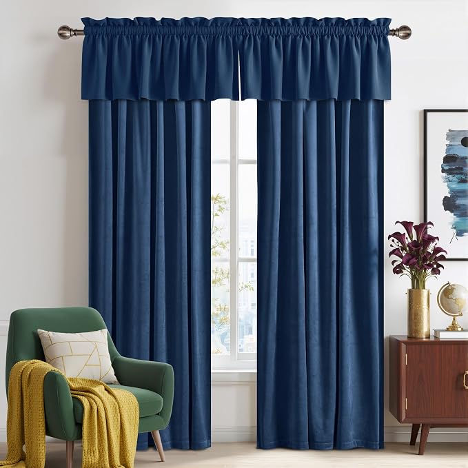 NICETOWN Navy Blue Velvet Cafe Valance, Window Treatment - Image 2
