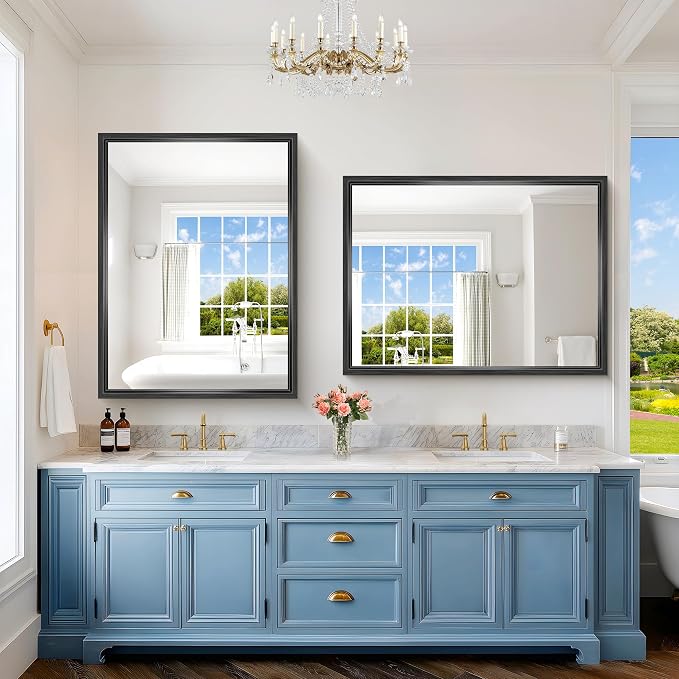 Black Rectangle Mirror, 48 x 36 Inch Large Bathroom Mirrors - Image 3