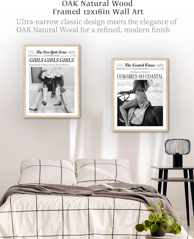 iHery Cowgirls Go Coastal Framed NewsPaper Canvas Wall Art, Natural OAK Wood - Image 6