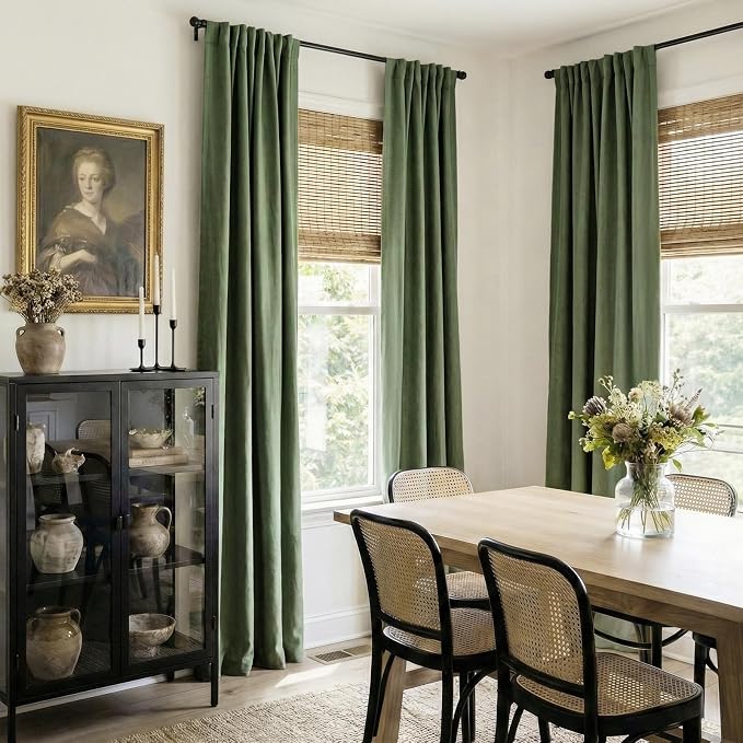 100% Blackout Shield Olive Green Linen Blackout Curtains - Image 6