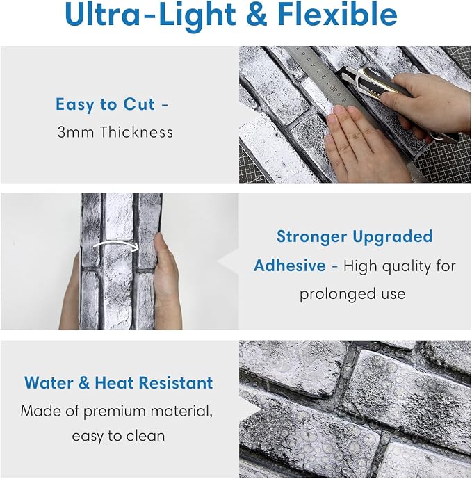COMSTICKC 3D Faux Brick Wall Panel Peel and Stick, Small Size, Ultra-Light PVC - Image 5