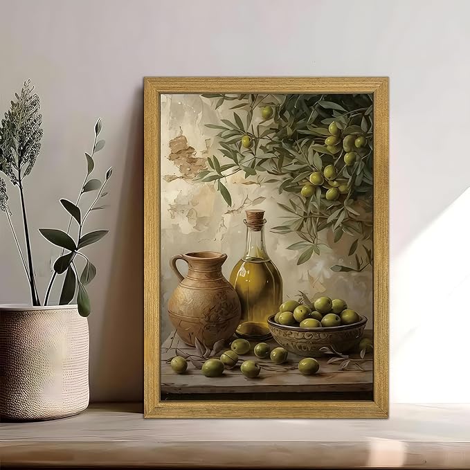 Wood Framed Olive Kitchen Wall Art, Vintage Rustic Still Life Canvas Print - Image 9