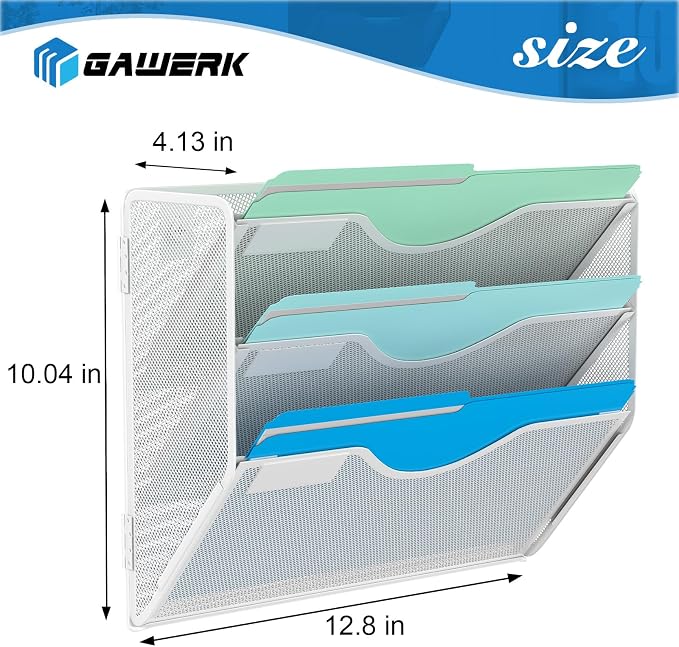 Gawerk 3 Tier Hanging Wall File Organizer, Mesh Mail Paper Orgnization Hanging - Image 2