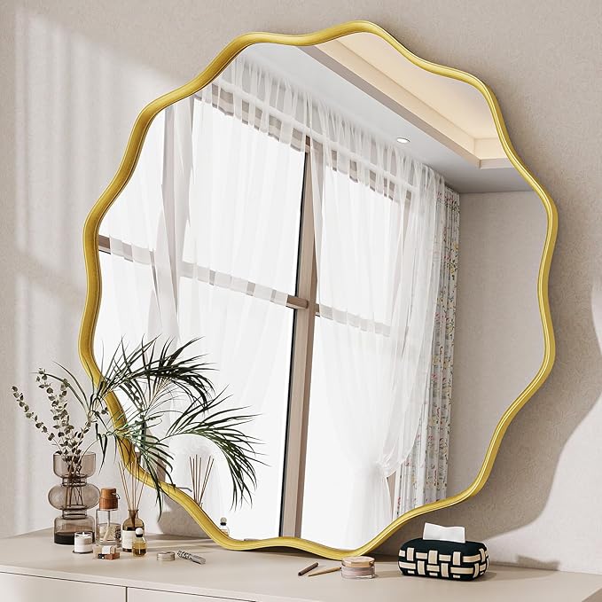 Round Wavy Mirror, 30 Inch Metal Frame Circle Mirror, Round Wall Mounted - Image 2