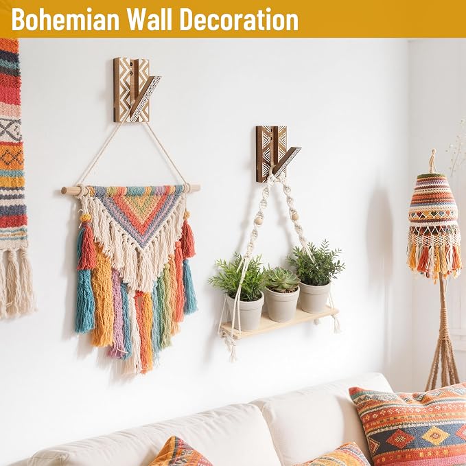Boho Foldable Wall Hooks: Decorative Wooden Coat Hooks 2Pack Mounted - Image 8