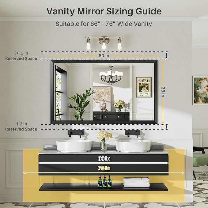 Briivue 60x36 Inch Black Bathroom Mirror - Image 2