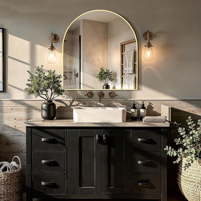 Vanity Bathroom Mirror for Wall, 32”x30” Arched Bathroom Mirror for Over Sink - Image 7