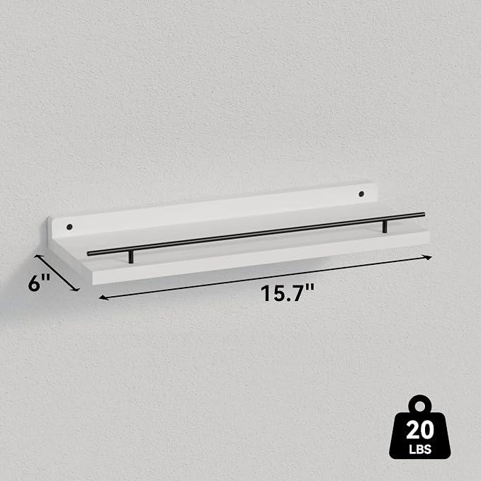 WOPITUES Floating Shelves with Black Metal Guardrail, Shelves - Image 3