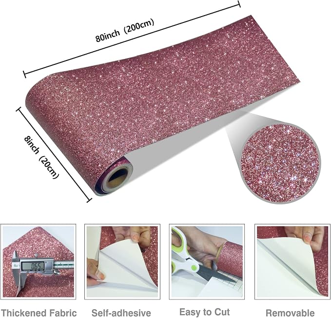 CRE8TIVE Rose Gold Wallpaper Border Peel and Stick Wall Border Fabric Glitter - Image 6