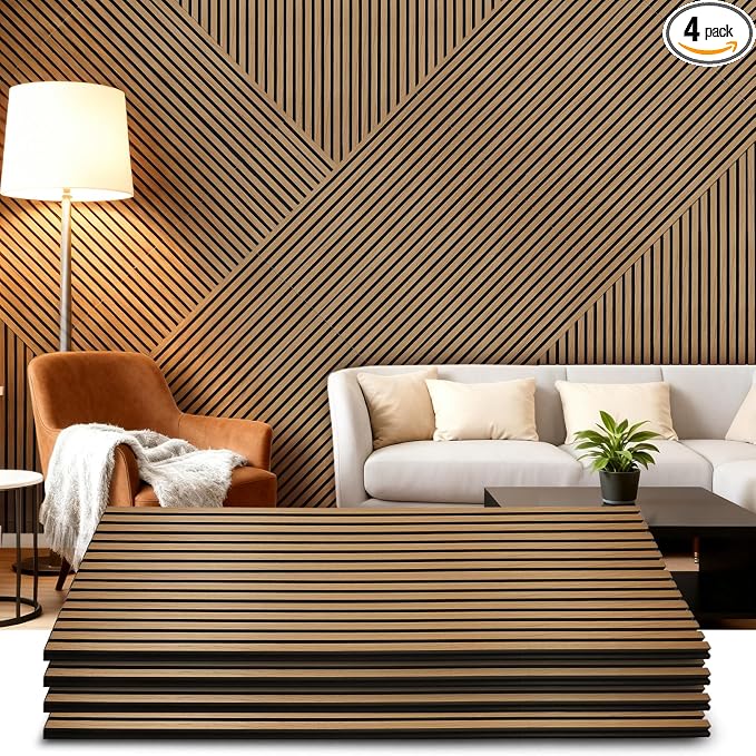 Acoustic Wood Wall Panels 4 Pack 47.6" x 23.6", Sound Proof Wooden Paneling by LARWORKS