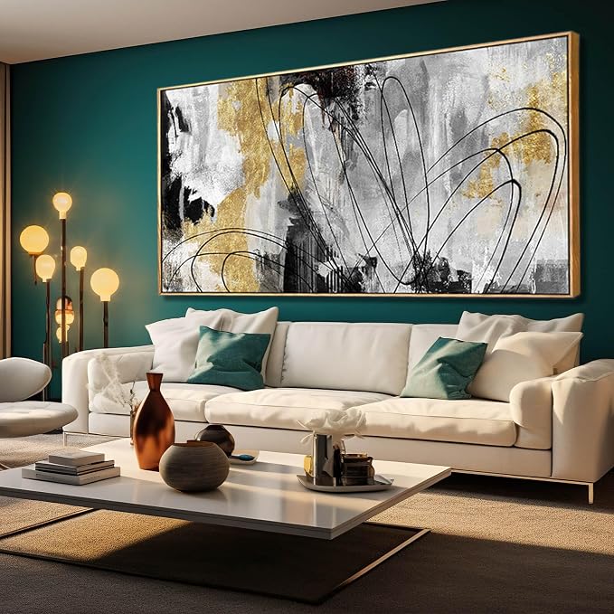 Large Canvas Wall Art Gold Abstract Paintings 29x58 Inch Wooden Framed Artwork by YJYart