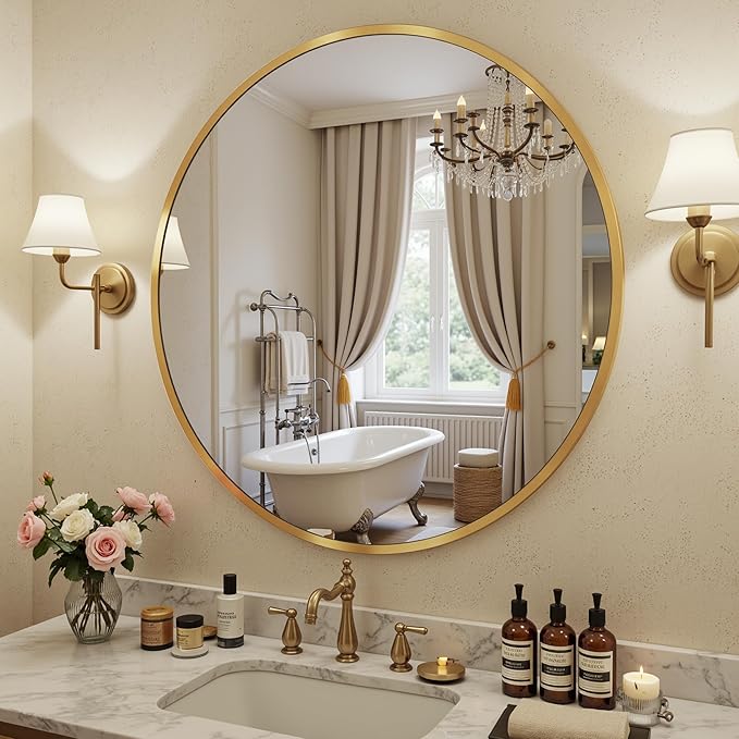 Antok 24 Inch Round Mirror for Wall, Round Bathroom Mirror, Circle Wall Mirrors - Image 2