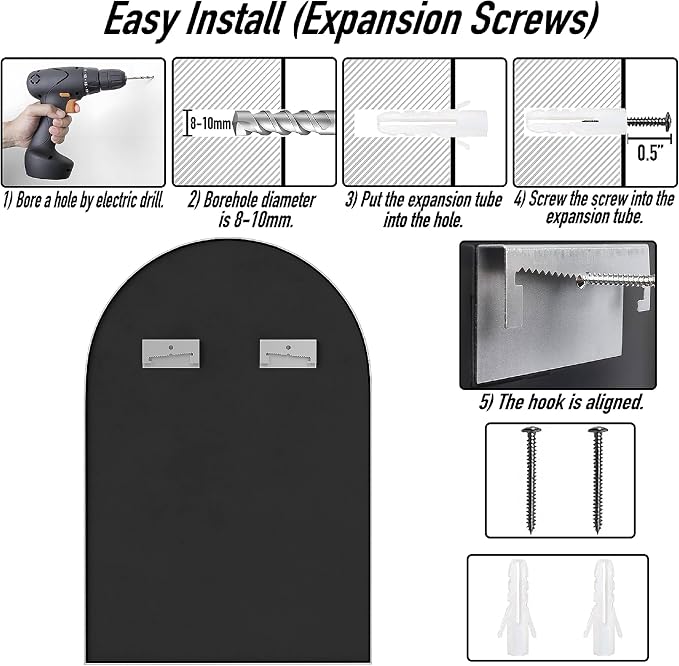 SCWF-GZ 24x36 Arch Mirror Square Full Length Wall Mounted Hanging or Against - Image 6