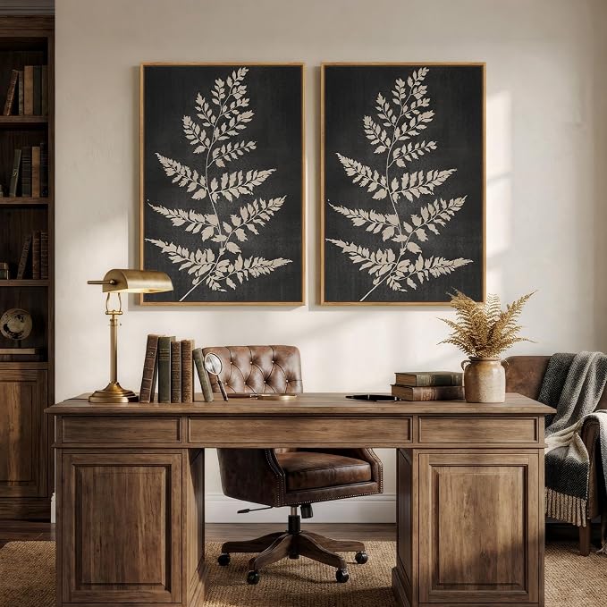 Large Framed Vintage Botanical Wall Art Set of 2, Rustic Minimalist Modern - Image 6