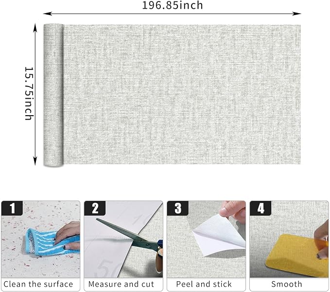Grey Grasscloth Peel and Stick Wallpaper, Vintage Textured Contact Paper 15.75" - Image 3