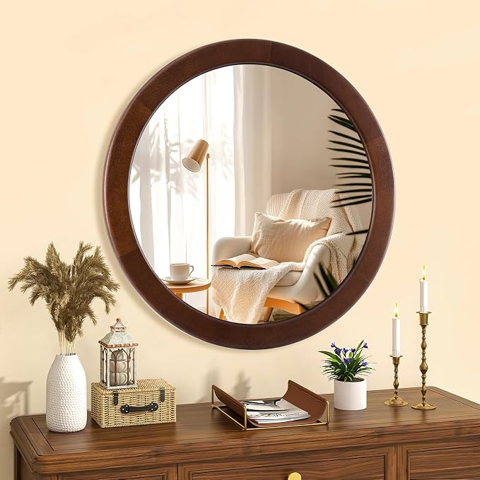 CULER Round Wood Mirror 24 Inch, Circle Mirror - Image 3