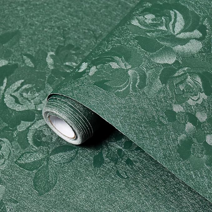 Dark Green Wallpaper Embossed Floral Peel and Stick Wallpaper 118inL78.7inW by VisitTheLativo