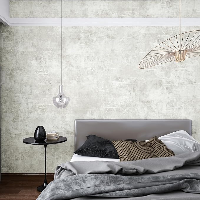VEELIKE Distressed Concrete Wallpaper Peel and Stick Light Grey Limewash - Image 6