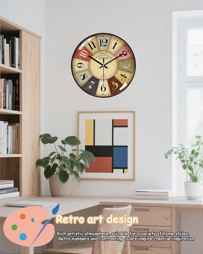 Vintage Wall Clock-12 Retro Rustic Style Quartz Clock, Silent Non-Ticking - Image 6