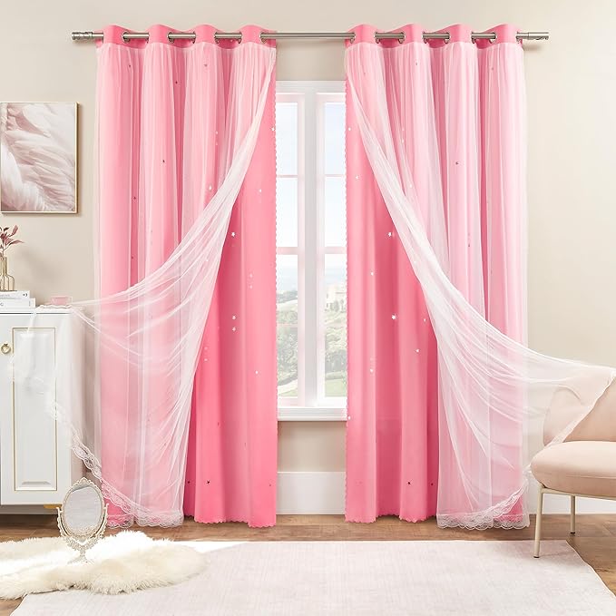 XiDi Pink Curtains for Girls Room, Kids Bedroom Blackout Curtains, Hot Pink - Image 7