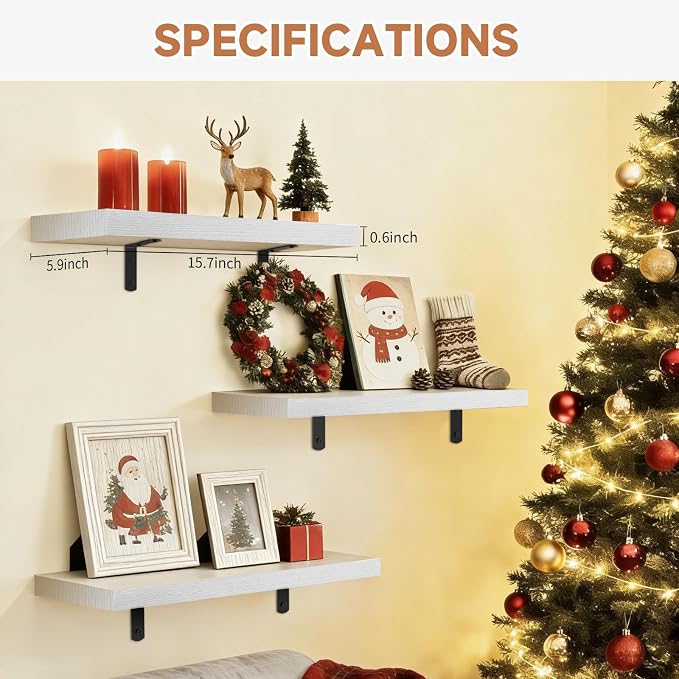 Easy Install Floating Shelves, 15.7 Inch Wall Mounted Wood Shelf, Hanging Shelf - Image 3