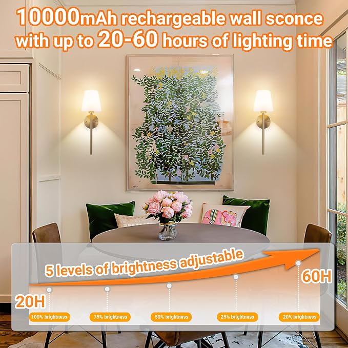 Battery Operated Wall Sconces Set Of 2, Wireless Battery Wall Light - Image 6
