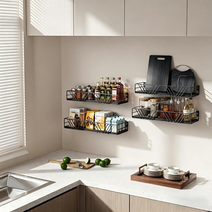 Floating Shelves for Wall, 4 Sets Rustic Wall Mounted Shelves - Image 5