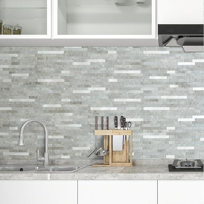 AULIGET 20 Sheets Mountain Rock Peel and Stick Backsplash, PVC Mixed Metal Gold - Image 6