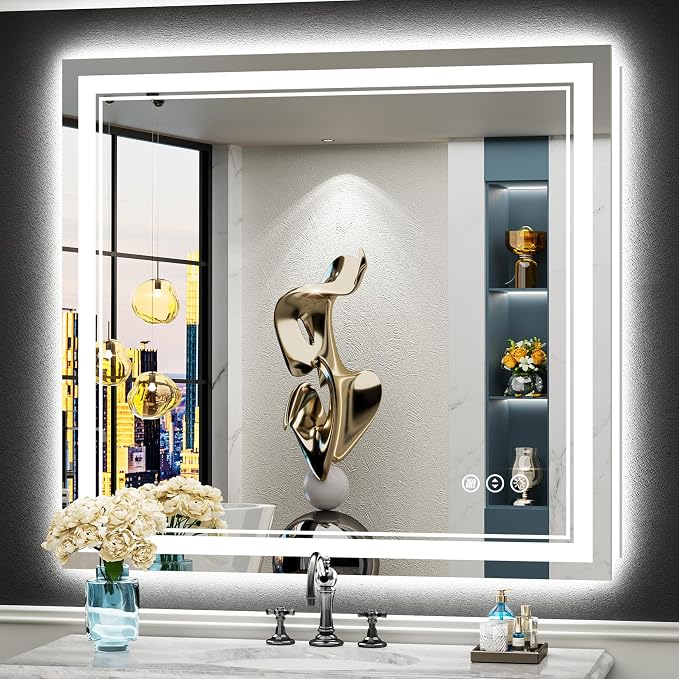 40x38 LED Bathroom Mirror with Lights, Backlit and Front Lit Anti-Fog Lighted by Awandee