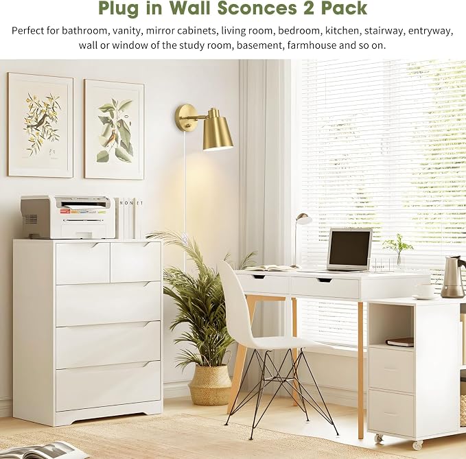 Lomoky Dimmable Wall Sconces Plug in, Adjustable Angle Wall Lamps - Image 6