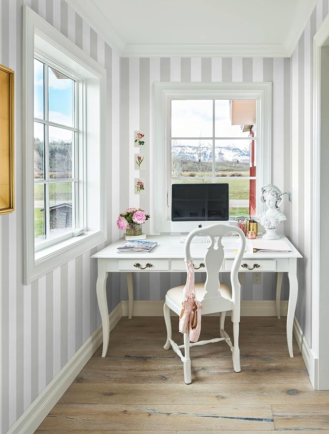 Guvana 17.7"x472" Grey and White Peel and Stick Wallpaper Striped Contact Paper - Image 5