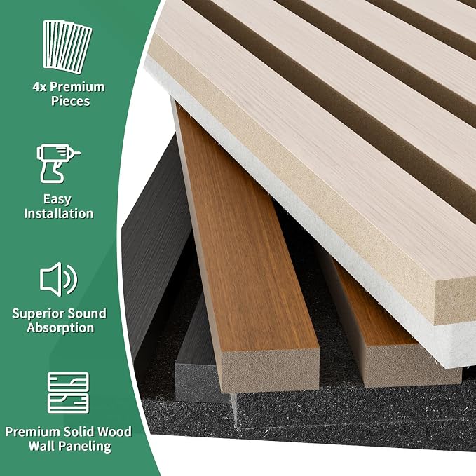 Wood Slat Acoustic Panels, 4 Pack 94" x 8" Wood Wall Panels, Soundproof Wood - Image 7