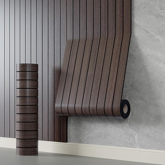 YLL YLL PVC Slat Wall Panel Peel and Stick 118"x 15.7" Faux Smoked Wood Grain by YLLYLL