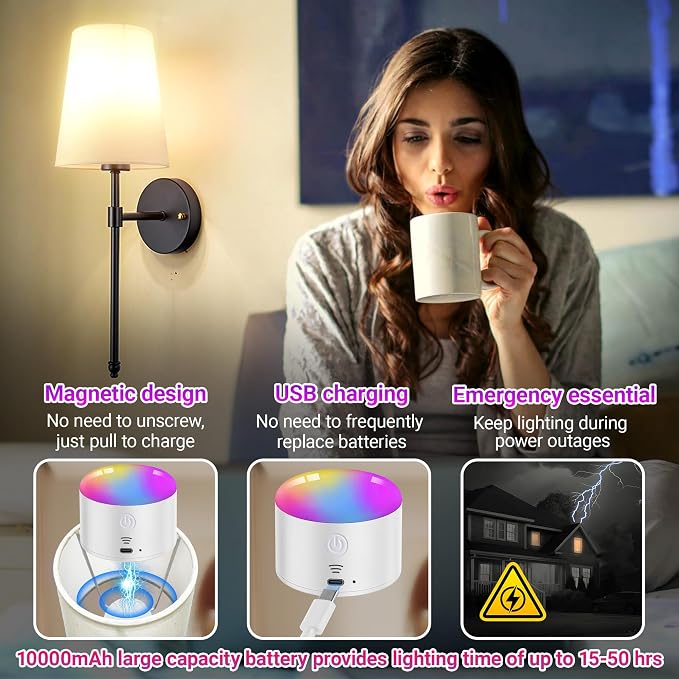YHCDLAMP Battery Operated Wall Sconce Light - Image 3