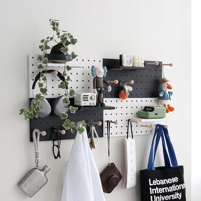 Wooden Pegboard Accessories Set: Modular Wall Hooks & Shelf - Image 7