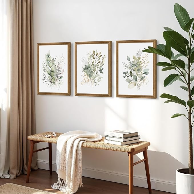WRFON Framed Sage Green Botanical Wall Art Set of 3, Watercolor Eucalyptus & - Image 5