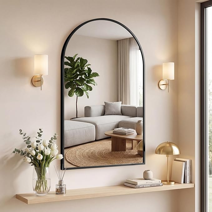 OLIXIS 24x36 Inch Arched Black Bathroom Mirror by OLIXIS