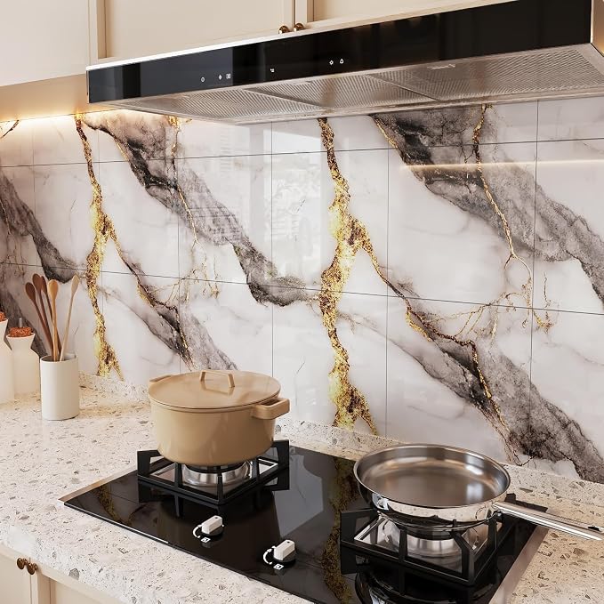 10pcs Peel and Stick Tile Shower Waterproof Marble Tiles Wall Panels, - Image 2