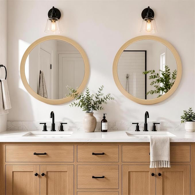 CULER Round Mirror 30 Inch, Natural Vanity Wall Rustic Mirrors, Circle Tempered - Image 4