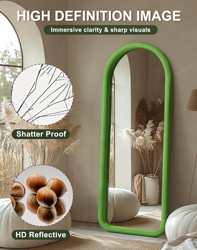 Delma Arched Full Length Mirror, Free Standing Floor Velvet Finish Frame Mirror - Image 2