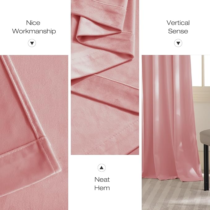 NICETOWN Pink Velvet Curtains 96 inch Length, Blush Pink Room Darkening Thermal - Image 7