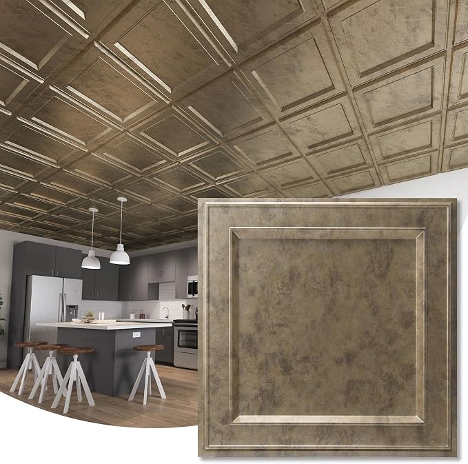WOWSTAR 12-Pack 24"x24" Drop Ceiling Tiles, Waterproof Glue up Ceiling Panels by WOWSTAR