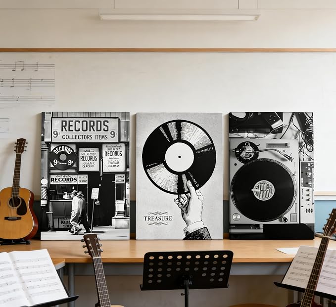 Vintage Music Canvas Wall Art Fashion Black And White Photography Preppy Vinyl - Image 4