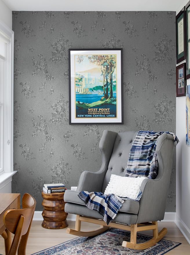 Erfoni 118"x17.7" Gray Peel and Stick Wallpaper Thicken Floral Embossed Contact - Image 3