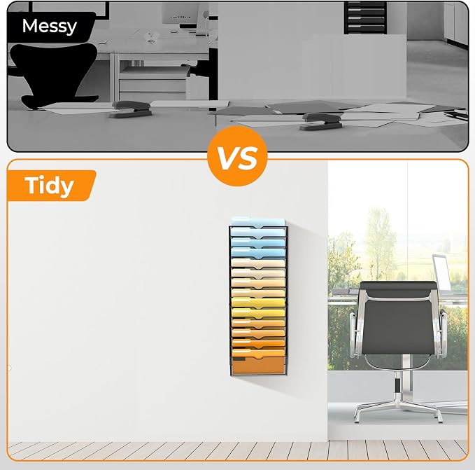 SUPEASY 14 Tier Wall File Organizer, Hanging Wall Mounted Mail Organizer - Image 5