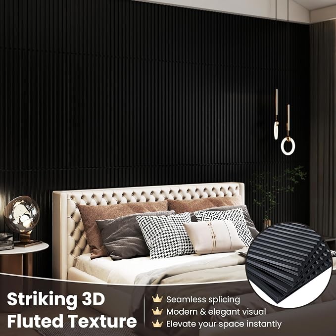 Giantex 12 Pack Fluted PVC Wall Panels, Glue Up or Drop Ceiling Panel, - Image 2