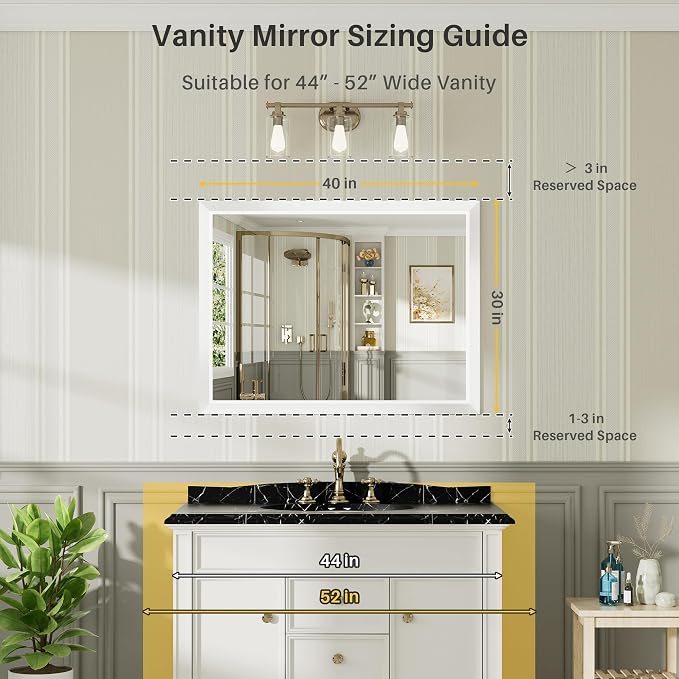40x30 Inch White Bathroom Mirror - Image 2
