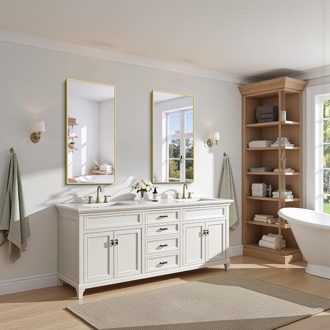 KOCUUY Gold Bathroom Mirror, HD Tempered Glass, Anti-Rust Frame, Modern Design - Image 3
