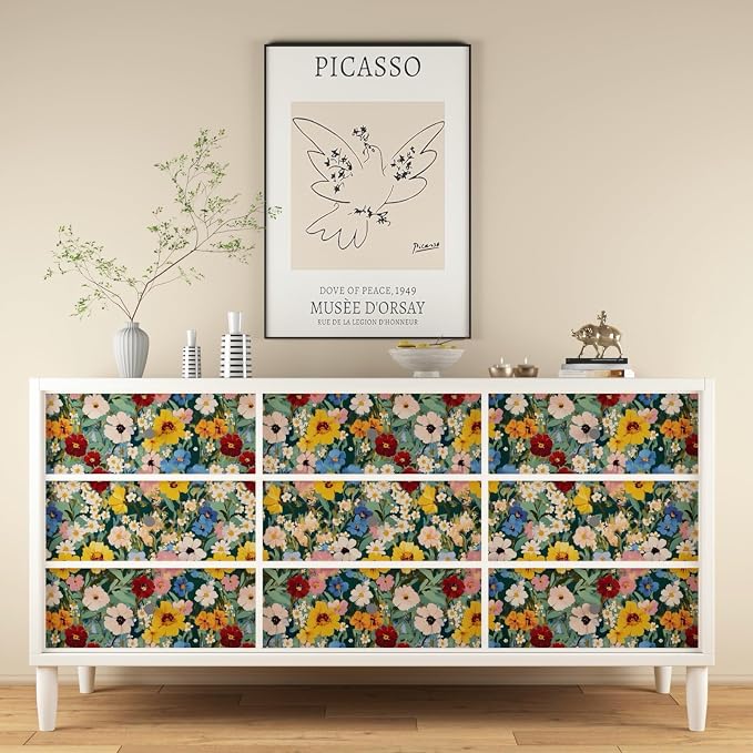 BOKEBEVE Extra Long Colorful Floral Peel and Stick Wallpaper Boho Leaf Contact - Image 5